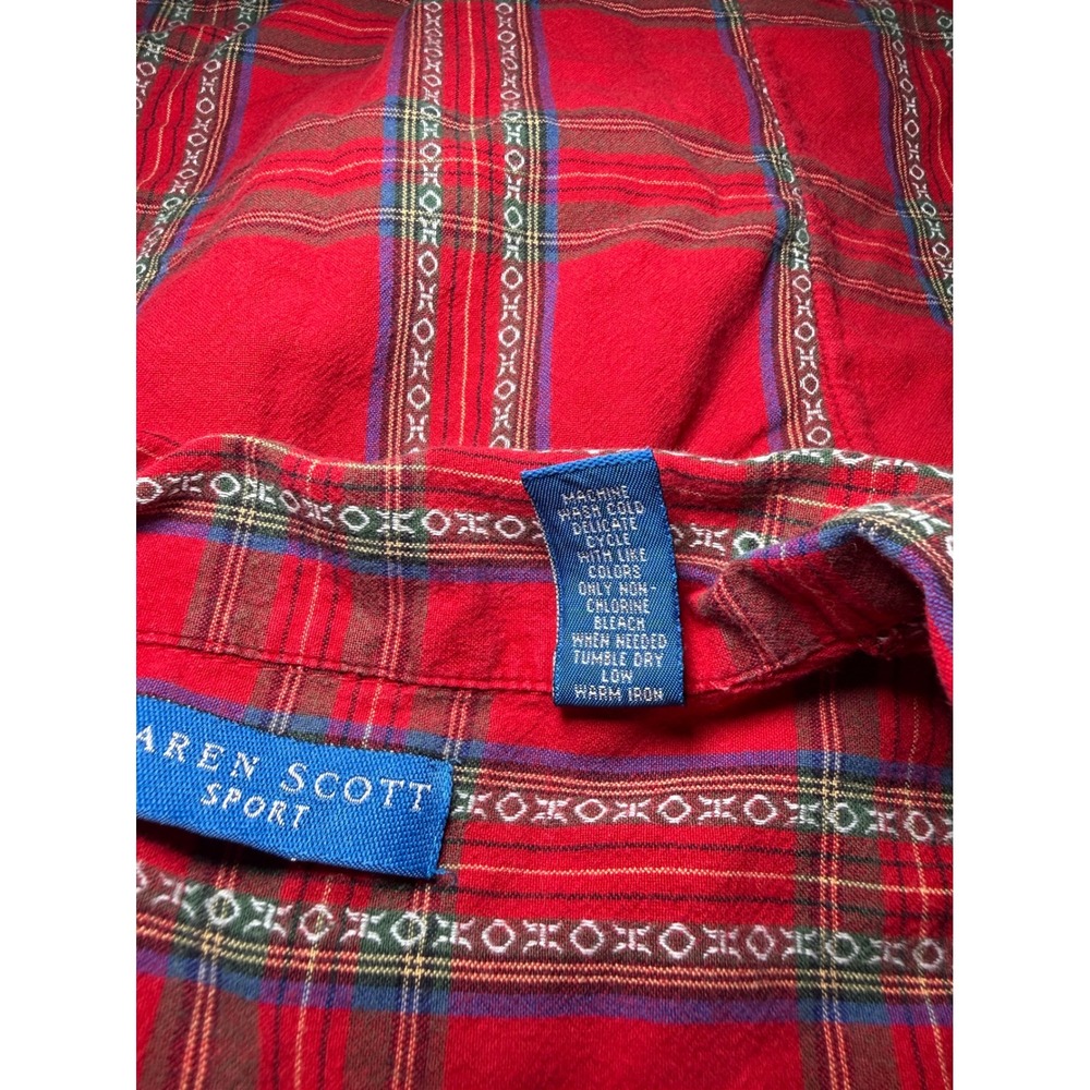 Karen Scott Sport Red Plaid Christmas Embroidered Cute Cotton Shirt Large - Picture 5 of 7